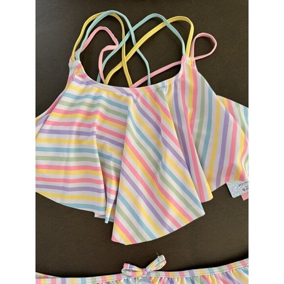 Freestyle Revolution Girls Tankini Swimsuit multicolor striped 2pc set Size 16 - Picture 3 of 12